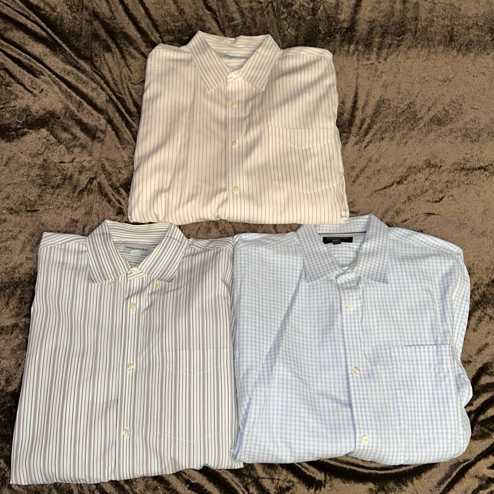 Banana Republic XXL 18-18 1/2 long sleeve dress shirt bundle 2 striped 1 checked